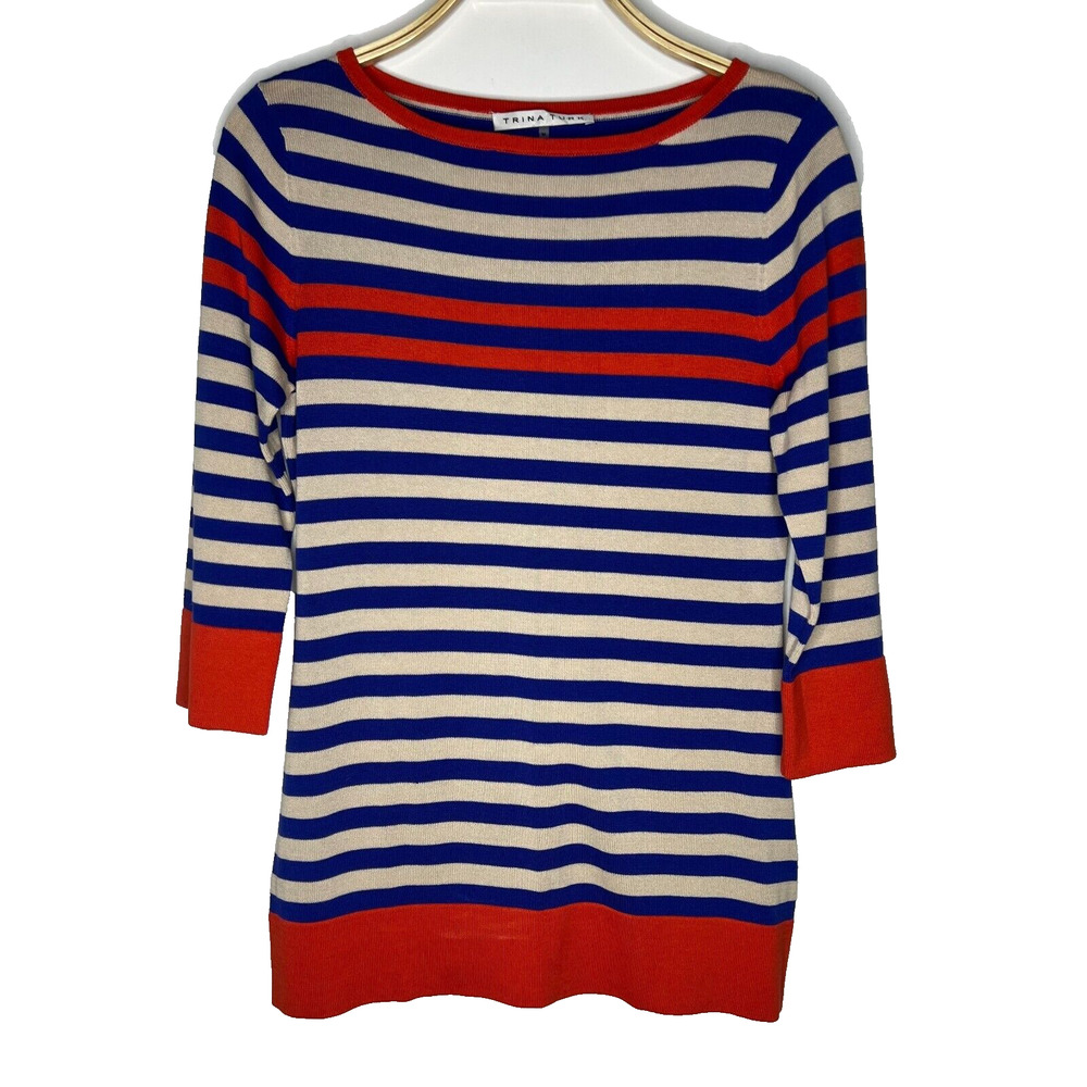 Trina Turk Sweater Womens Medium St. Kilda Nautical Striped Pullover‎ Cotton